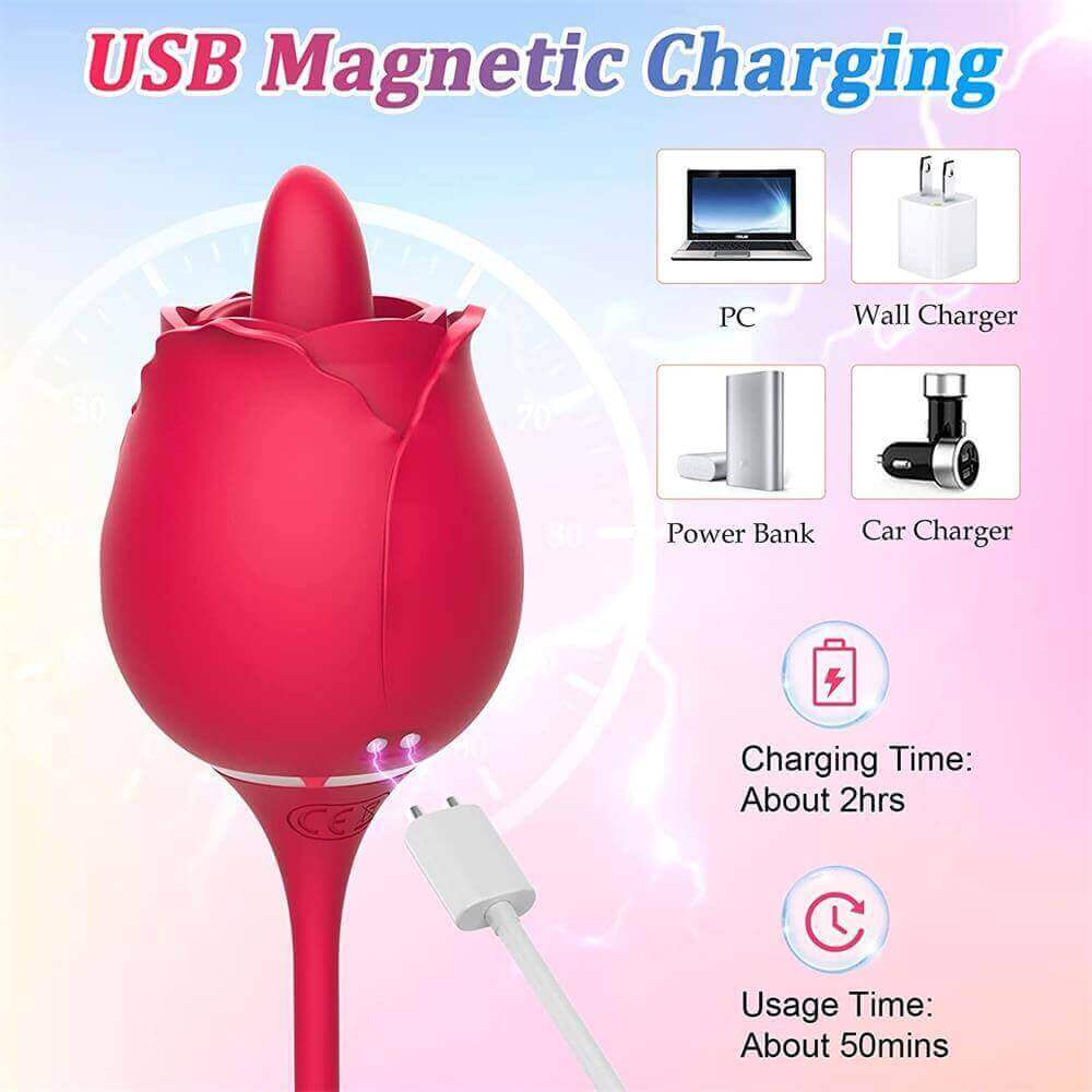 Rose Tongue Licking Thrusting G Spot Dildo Vibrator - Image 7