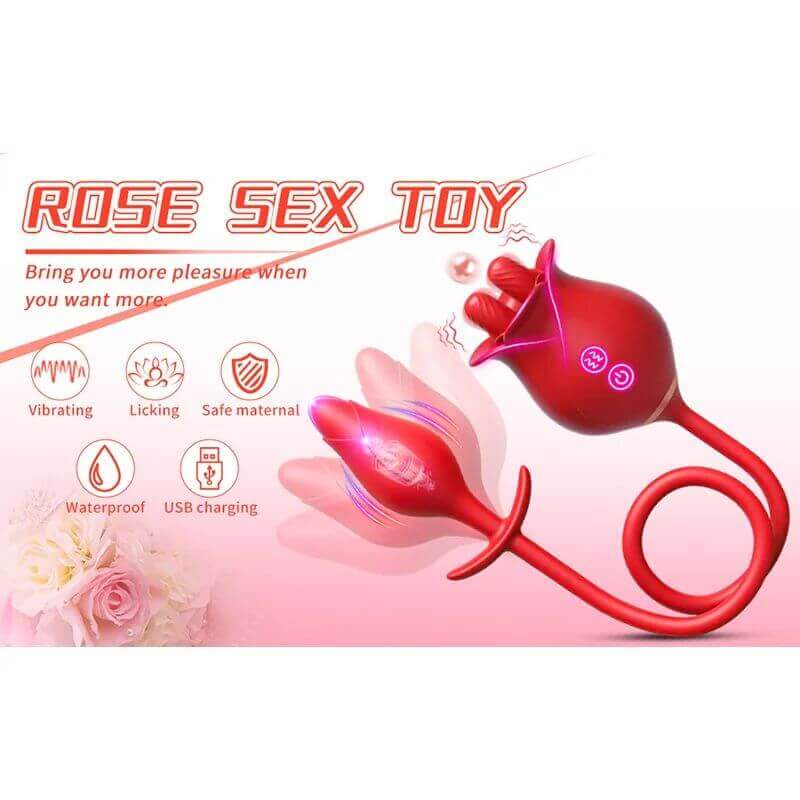 Rose Toy For Men: Dual Stimulation with Tongue Licking & Vibrating Butt Plug" - Image 5